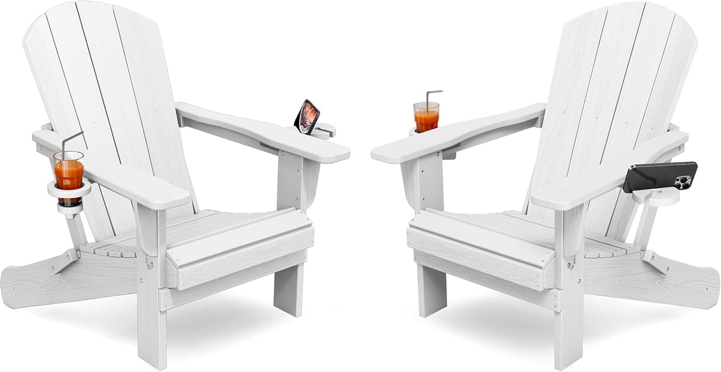 Folding Adirondack Chair Set of 2 with Cup Holders for Comfort