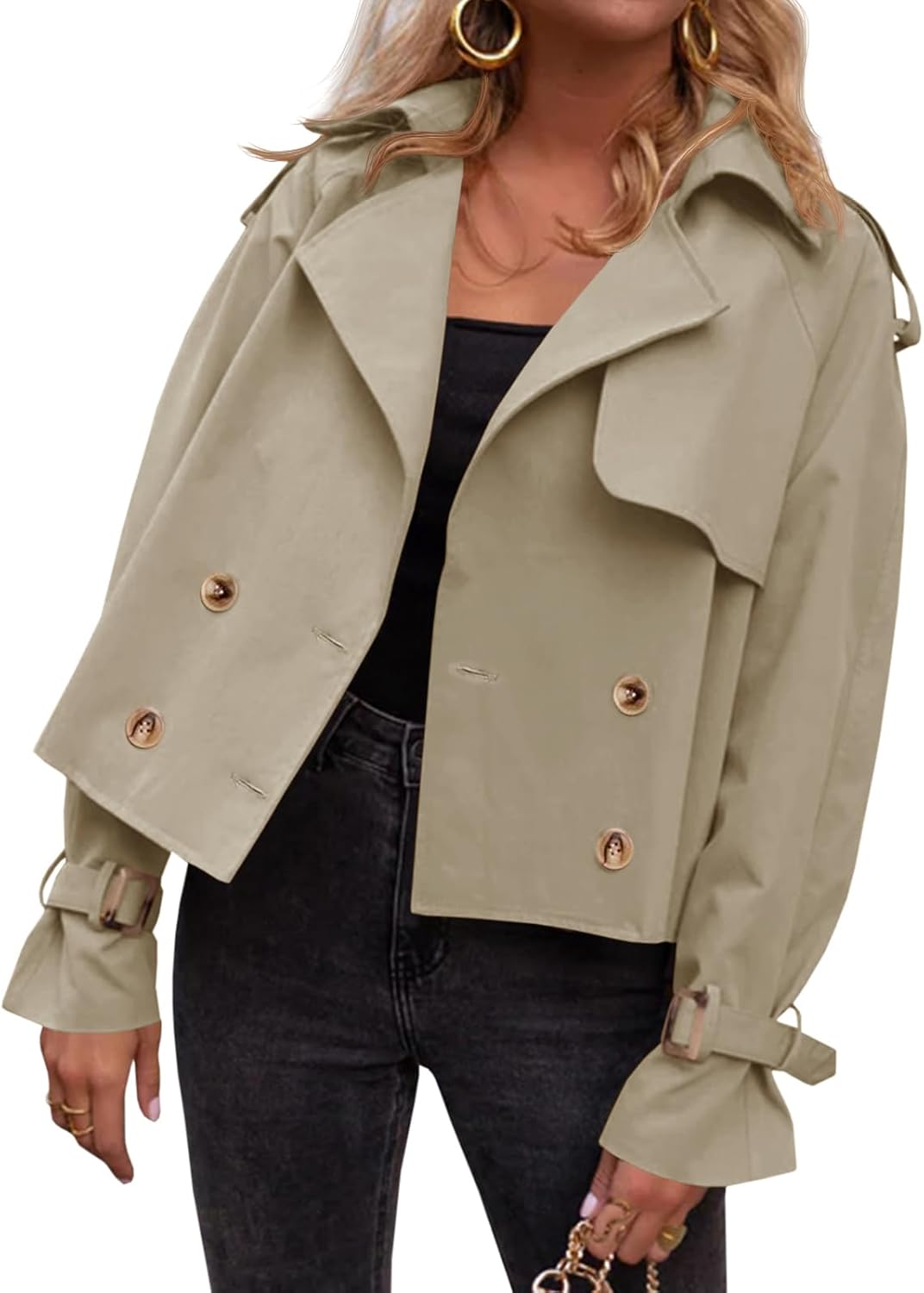 Stylish Womens Cropped Trench Coat for Elegant Casual Looks