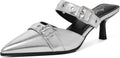 Mostrin Kitten Mules Heels for Women - Silver Pointed Pumps
