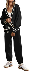 Womens Two Piece Knit Sweater Set - Cozy Oversized Cardigan & Pants up