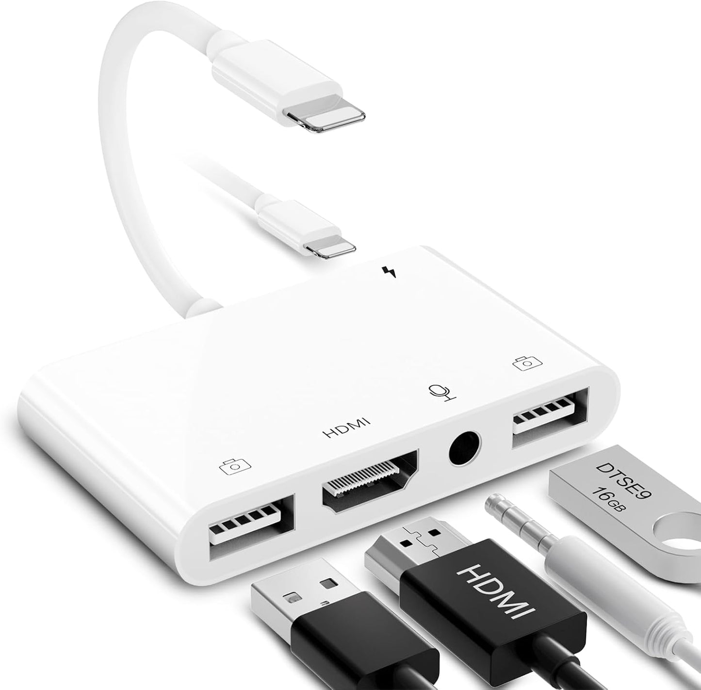 Lightning to HDMI Adapter for iPhone/iPad - 5 in 1 USB OTG