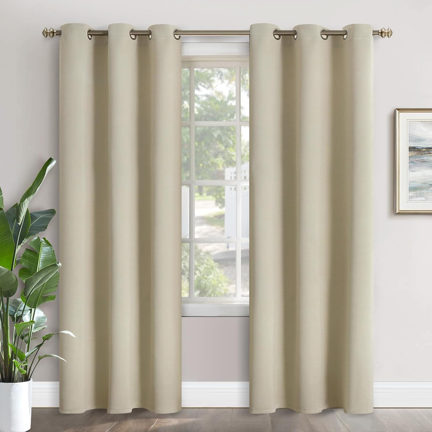 YoungsTex Beige Room Darkening Curtains for Bedroom 84 Inches