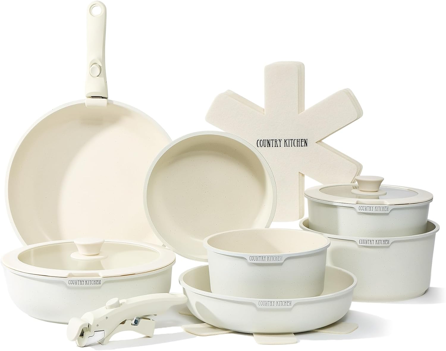 Country Kitchen Cookware Set with Removable Handle for Versatility
