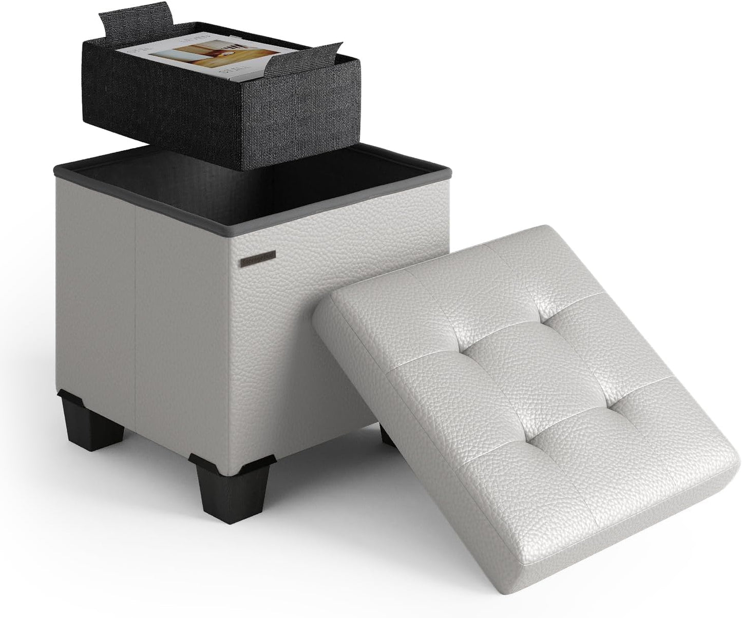 Storage Ottoman Cube with Small Bin for Living Room and Bedroom