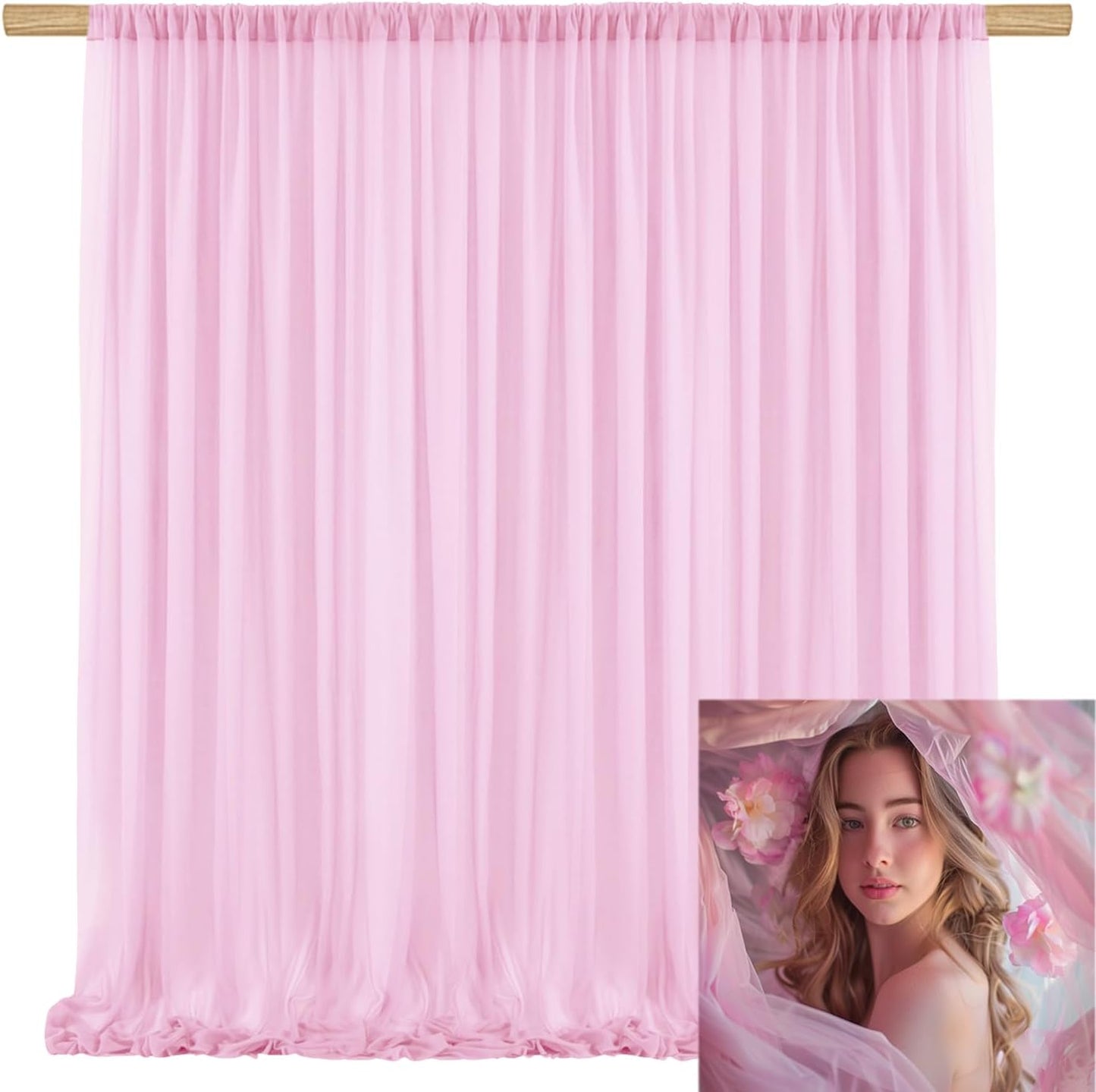 Baby Pink Tulle Curtains Set - Perfect Backdrop for Events!