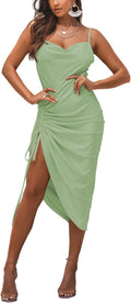 LYANER Satin Cowl Neck Spaghetti Strap Midi Dress - Flattering Shoes