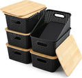AREYZIN Storage Bins with Bamboo Lids Set of 6 - Stackable Organizers