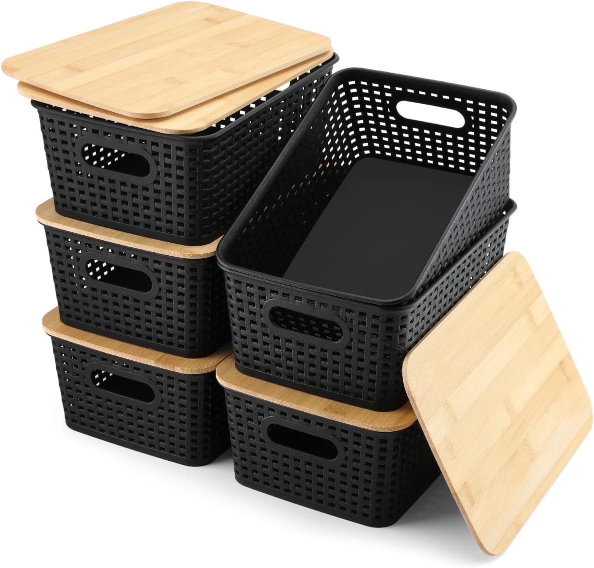 AREYZIN Storage Bins with Bamboo Lids for Home Organization
