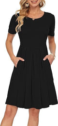 AUSELILY Women's Casual Short Sleeve Dress with Convenient Pockets