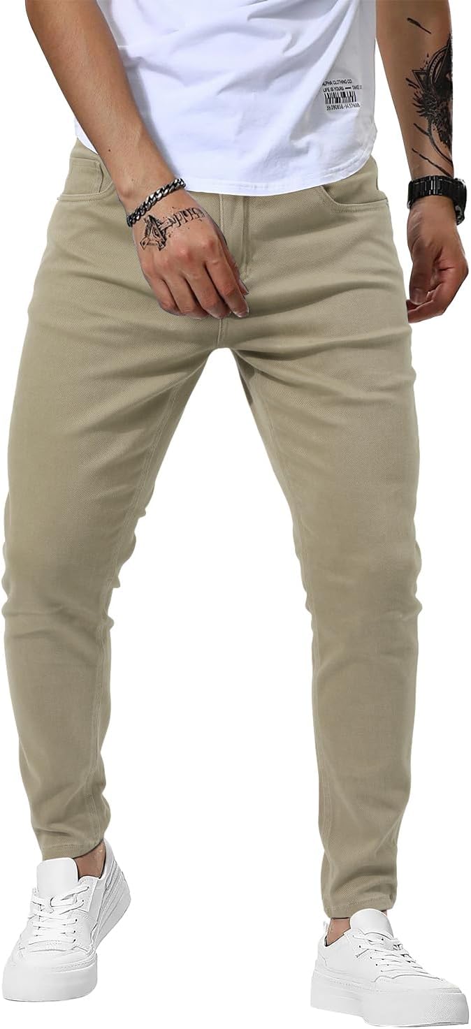 Woenzaia Mens Slim Fit Skinny Denim Stretch Tapered Jeans
