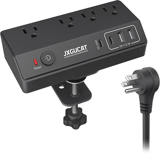 10ft Desk Clamp Power Strip, Fast Charging PD USB C, Surge Protector with 4 Outlets & USB Ports