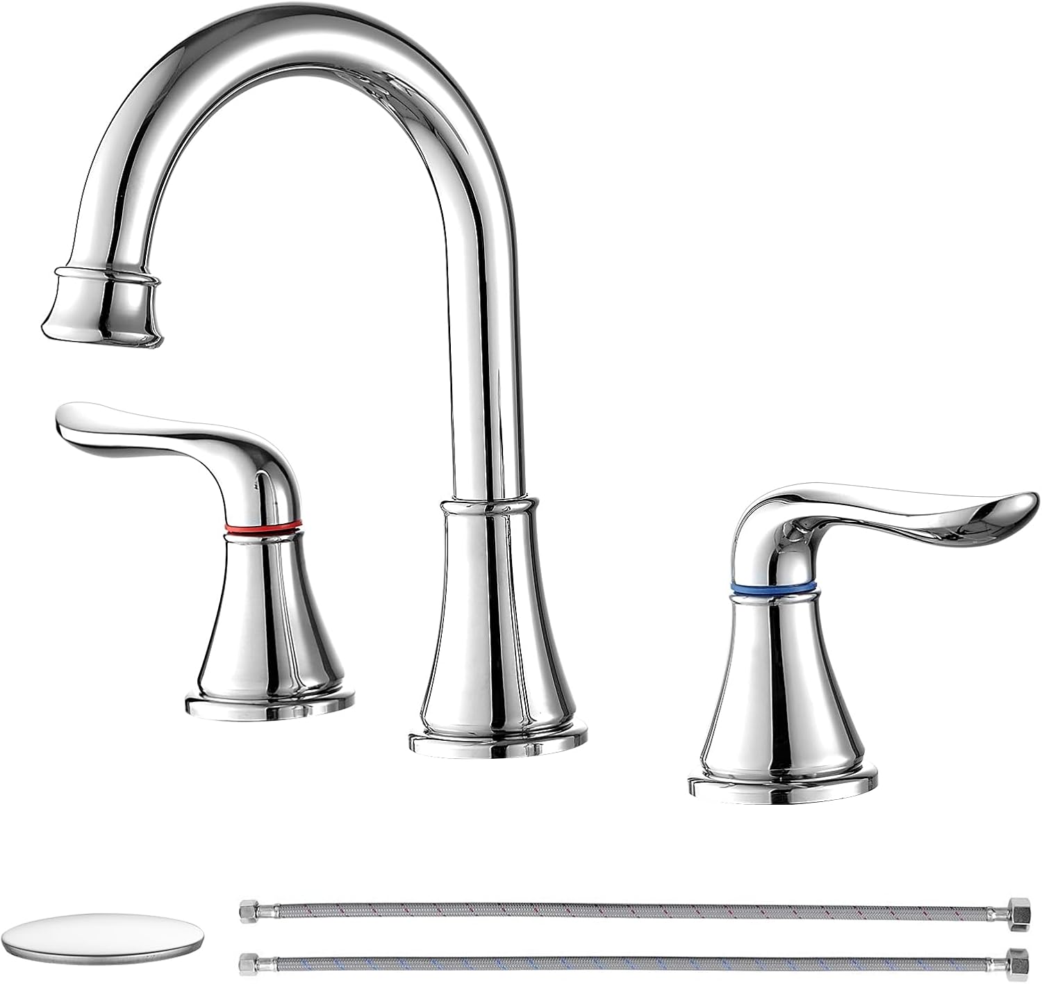 Chrome Bathroom Faucet 3 Hole Widespread 8 Inch Vanity Faucet