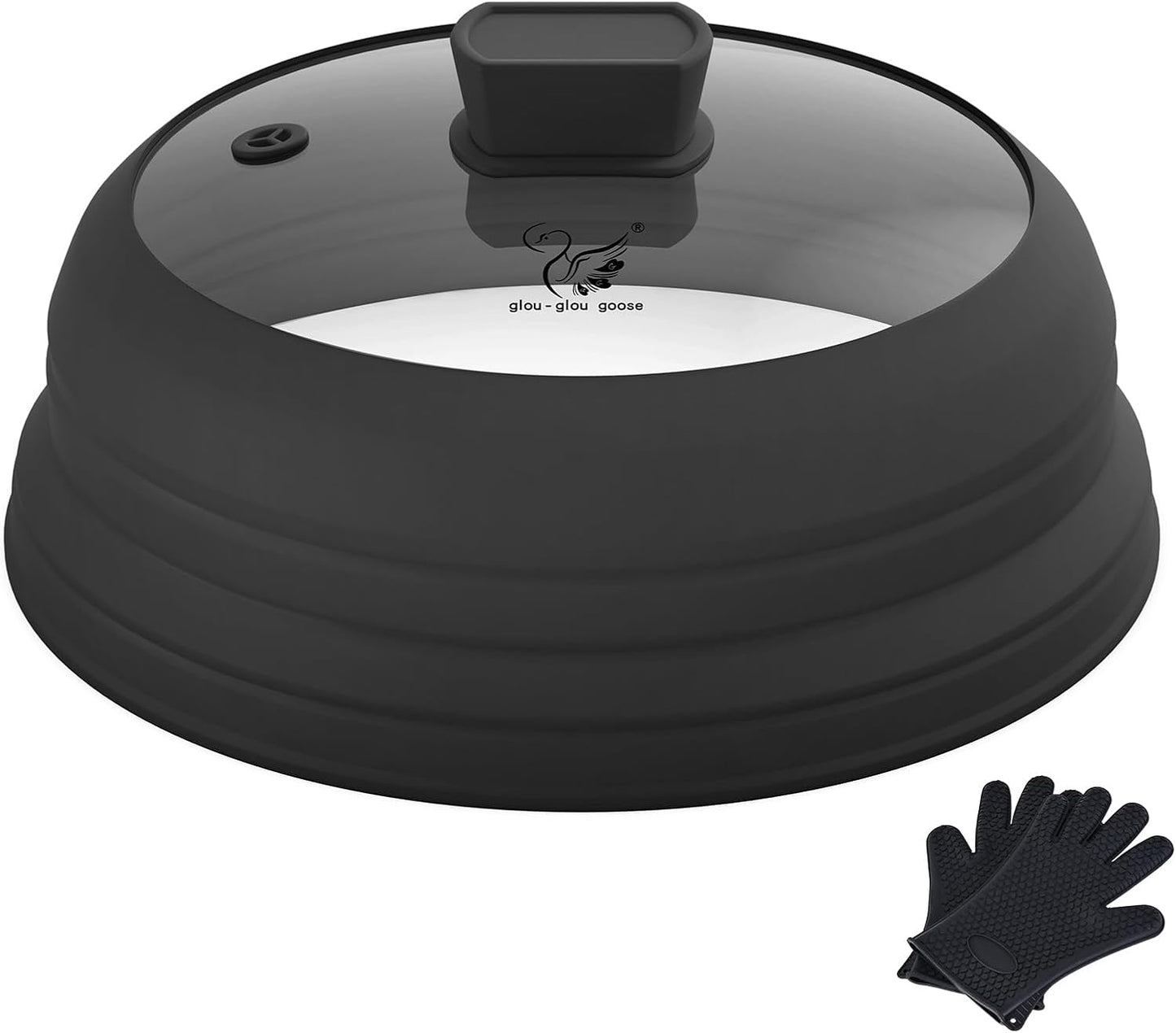 Microwave Splatter Glass Cover with Silicone Handle and Gloves