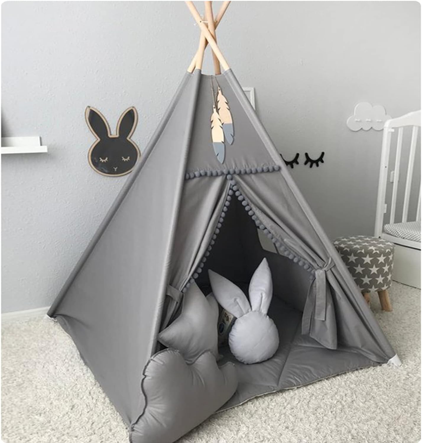 Grey Kids Teepee Tent - Portable Indoor Fun