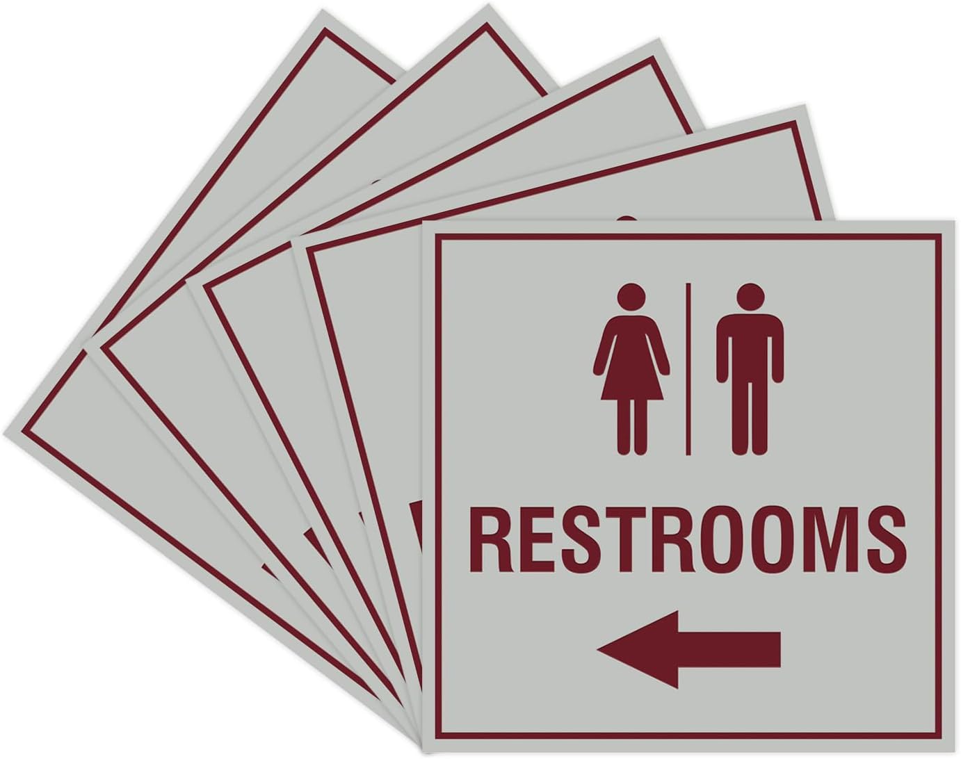 Square Restrooms Left Arrow Sign with Adhesive Tape - 5 Pack