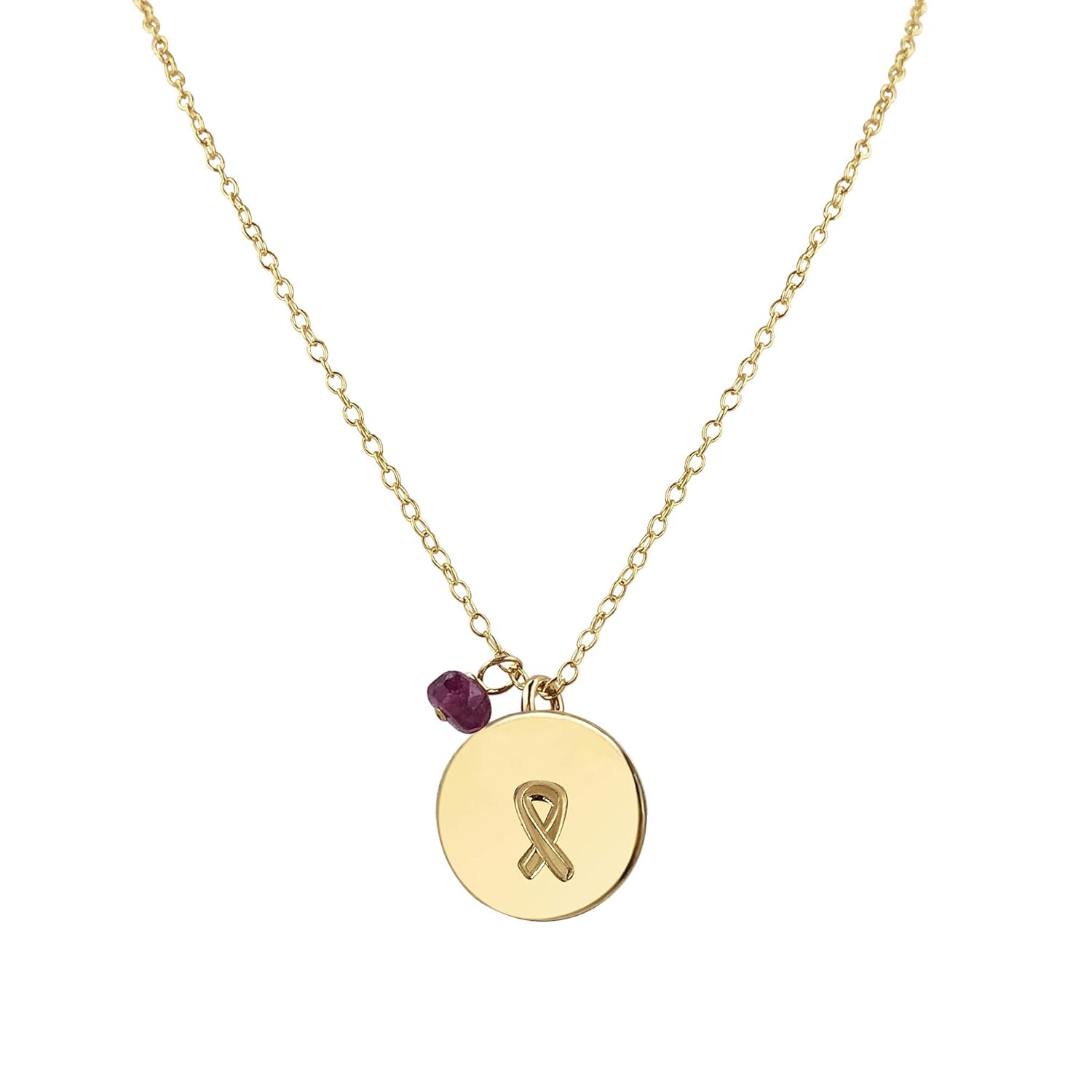 Handmade Gold Breast Cancer Awareness Ribbon Charm Necklace