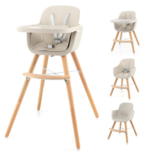 HONEY JOY High Chair 3-in-1 Convertible Wooden Baby Seat