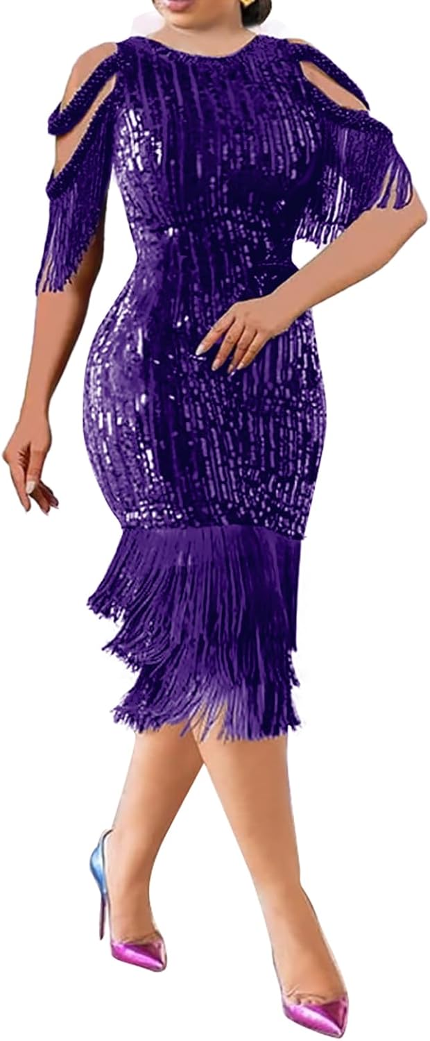 Elegant Women Sequin Bodycon Midi Dress for Parties and Events