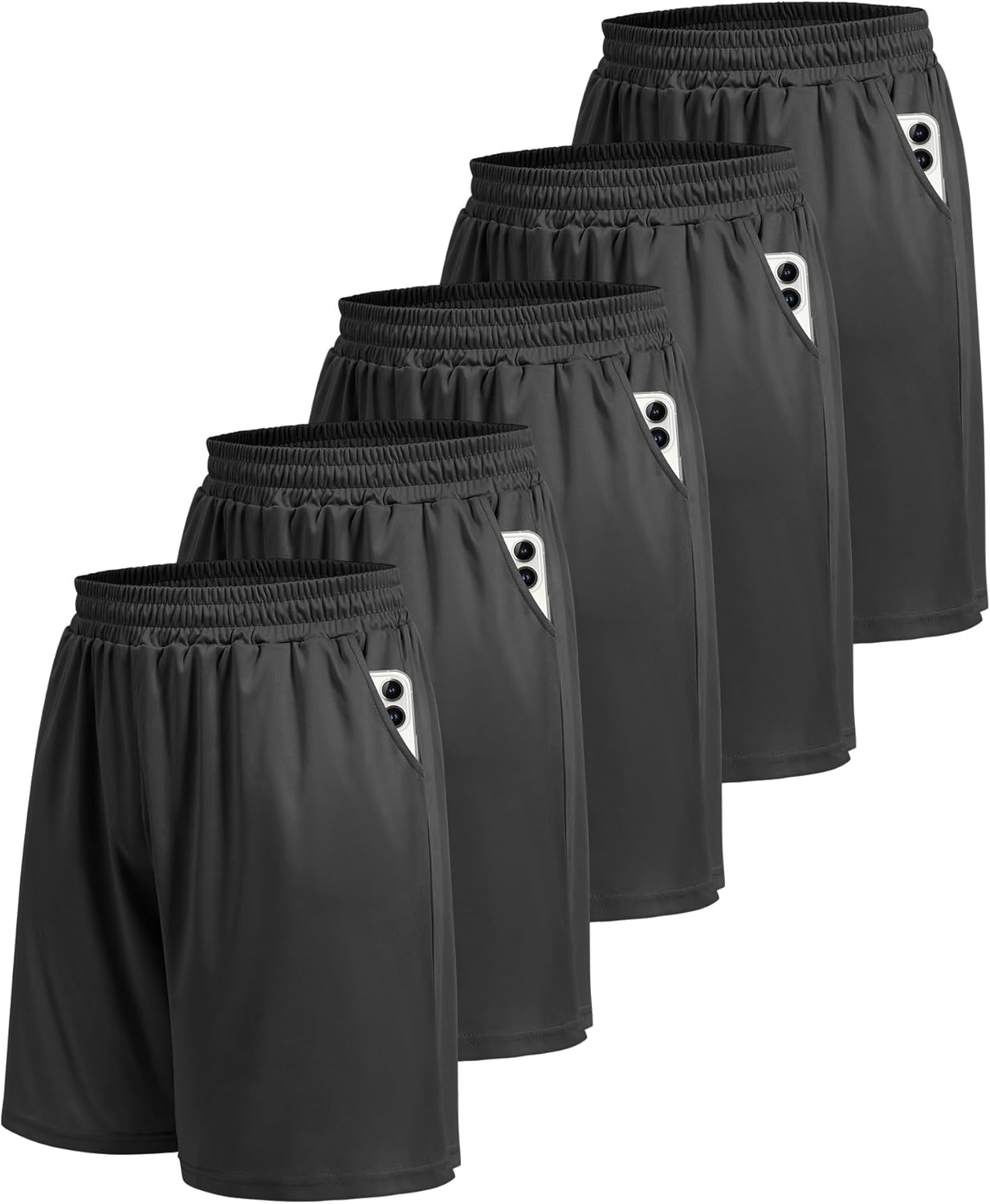 5 Pack Athletic Gym Mens Shorts - Quick Dry Basketball Shorts