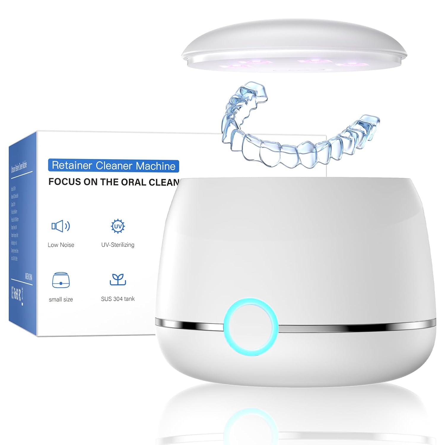 Ultrasonic Retainer Cleaner with Rechargeable U/V Light Lid