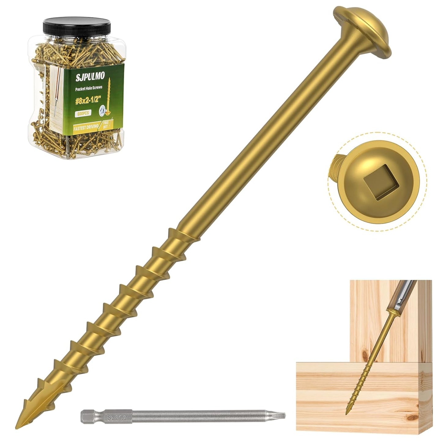 Pocket Hole Screws 2-1/2 Inch for Woodworking DIY Projects