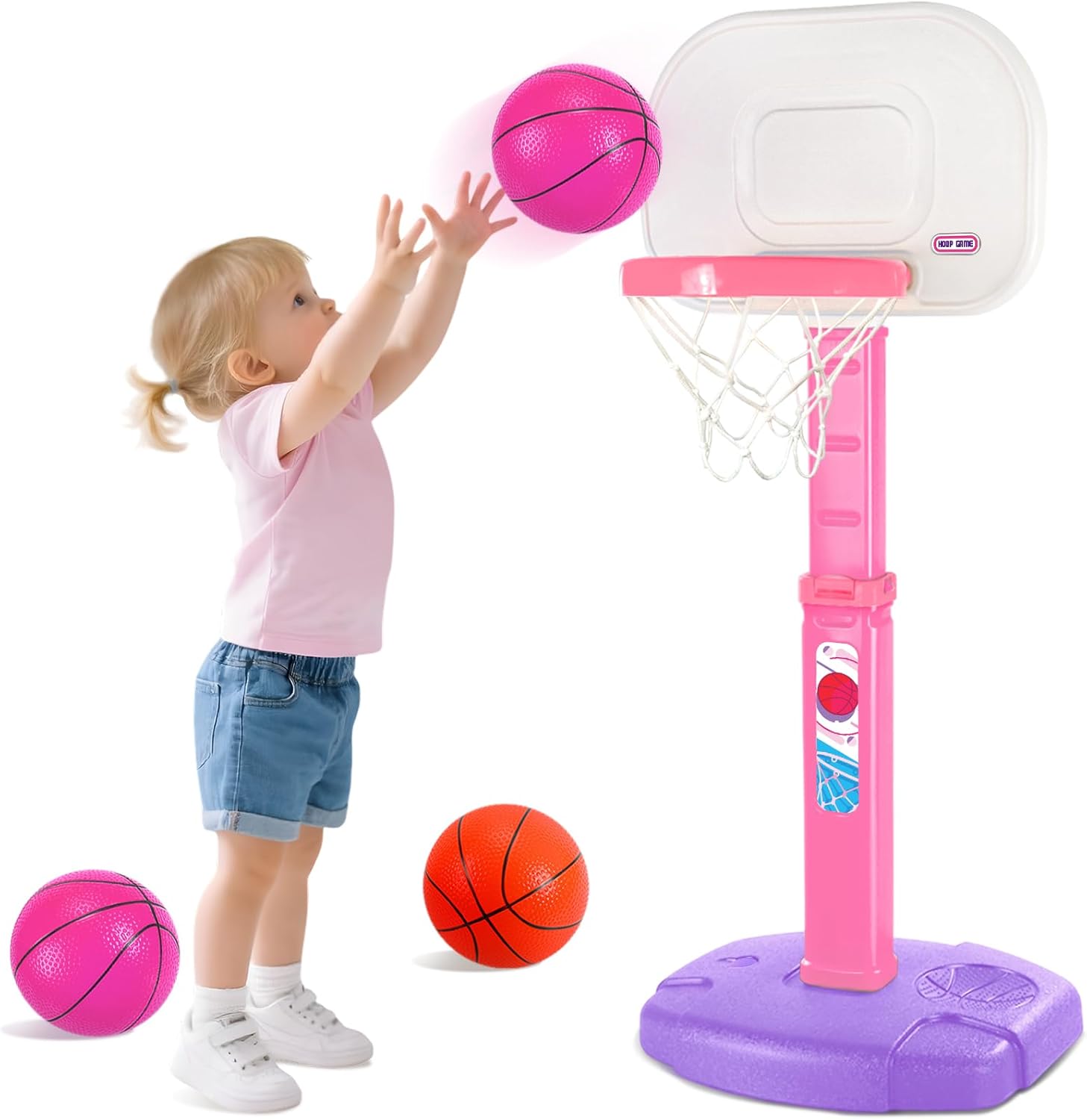 AOKESI Toddler Pink Basketball Hoop for Indoor and Outdoor Fun