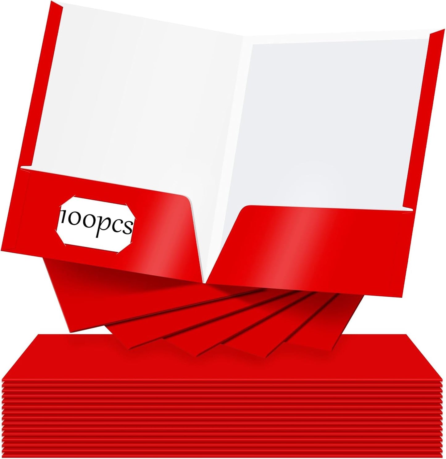 Seajan 100 Pack Red Pocket Paper Folders for School and Office