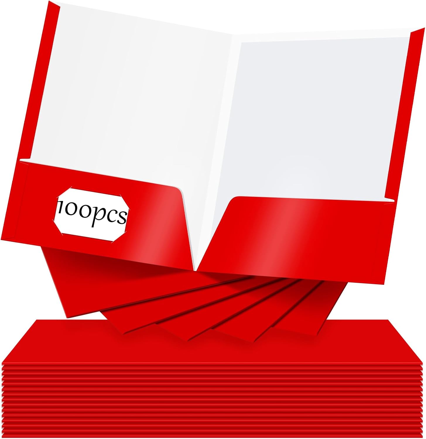 Seajan 100 Pack Red Pocket Paper Folders for School and Office