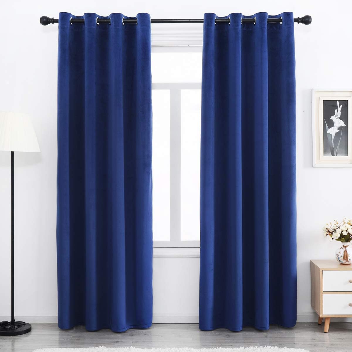 SPXTEX Navy Blue Velvet Blackout Curtains - Luxe 84 Panels