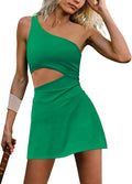 Womens One Shoulder Tennis Dress with Built-In Shorts - Flattering bra