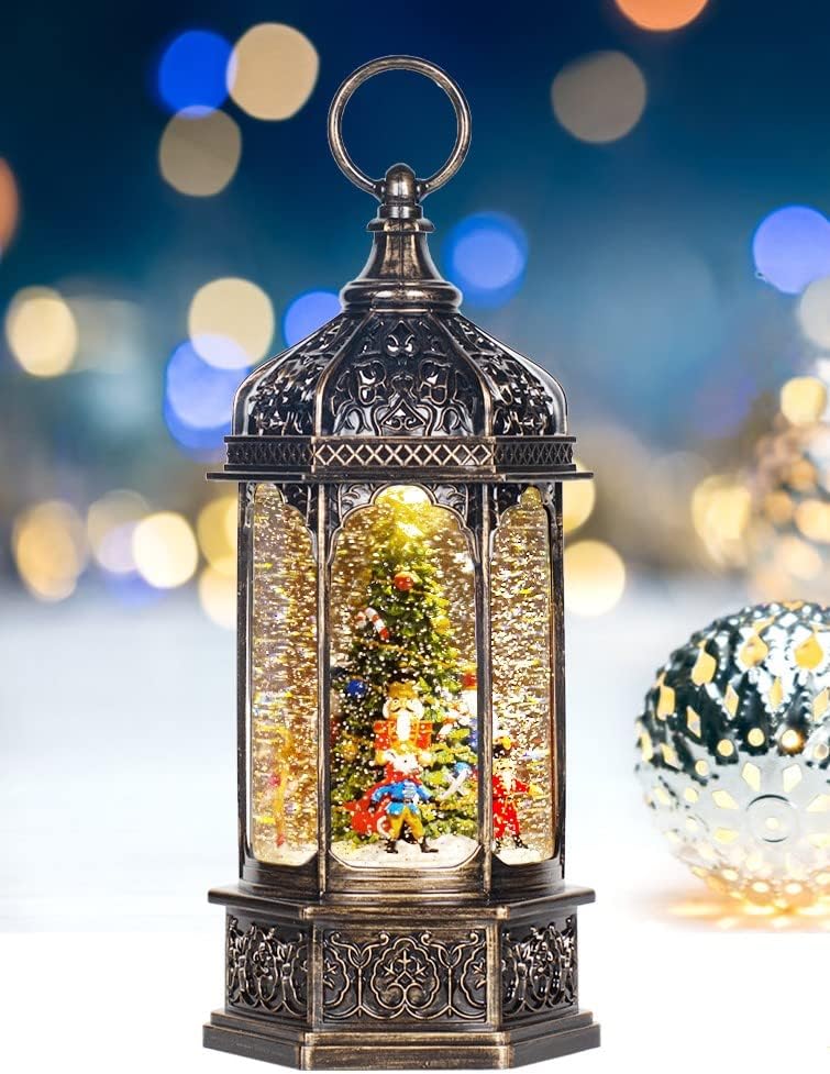 Christmas Snow Globes Musical Lantern with Rotating Nutcrackers
