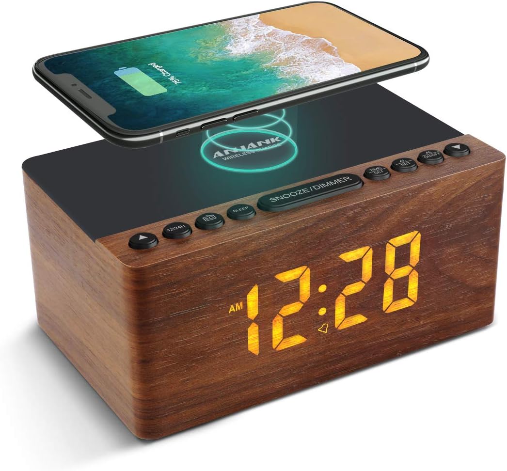 Digital LED Alarm Clock with Fast Wireless Charger Station