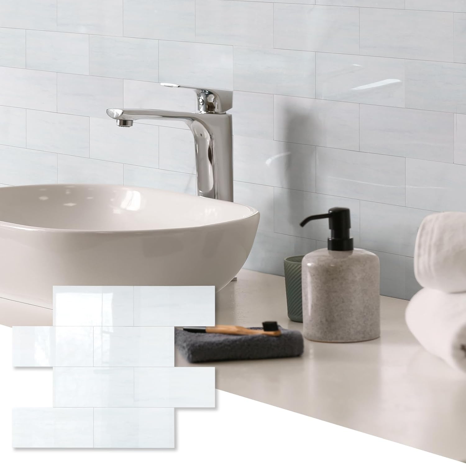 10 Sheets Glossy Dolomite PVC Subway Tiles for Stylish Backsplash