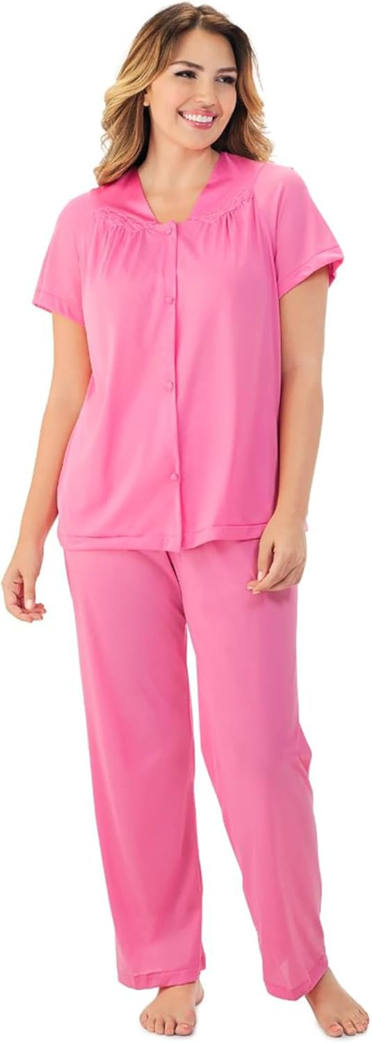 Silky Nylon Tricot Short Sleeve Pajama Set for Women