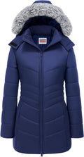 WULFUL Women's Long Winter Puffer Coat - Removable Fur Hood