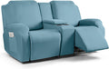 Reclining Loveseat Slipcover with Console - Stretch Aqua Blue