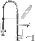 GIMILI Brushed Nickel Double Head Kitchen Faucet with Soap Dispenser
