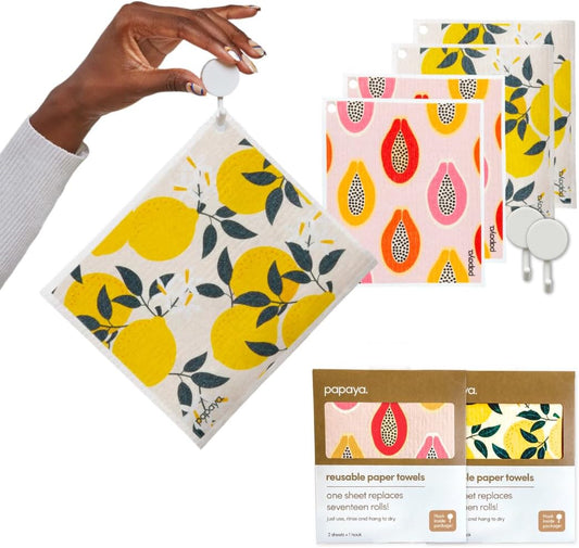 Papaya Reusable Paper Towels 4-Pack: Eco-Friendly Kitchen Solution