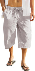 Men's Linen Harem Capri Pants Casual Lightweight Drawstring Yoga Pants
