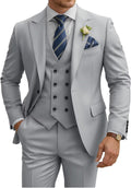 Mens Suit 3 Piece Slim Fit Double Breasted Suit Silver Grey - Elegant