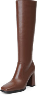 Square Toe Knee High Boots Women Chunky Heel - Tall Zipper Boots Shoes