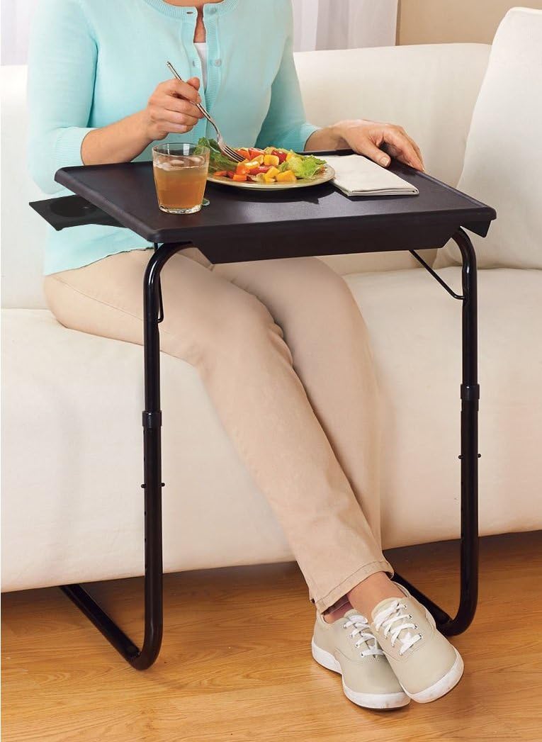 Adjustable Cup Holder TV Tray Black - Portable & Foldable
