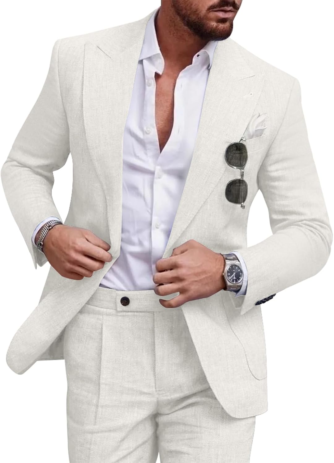 Linen Men Suit Set Casual Tuxedo for Weddings and Parties