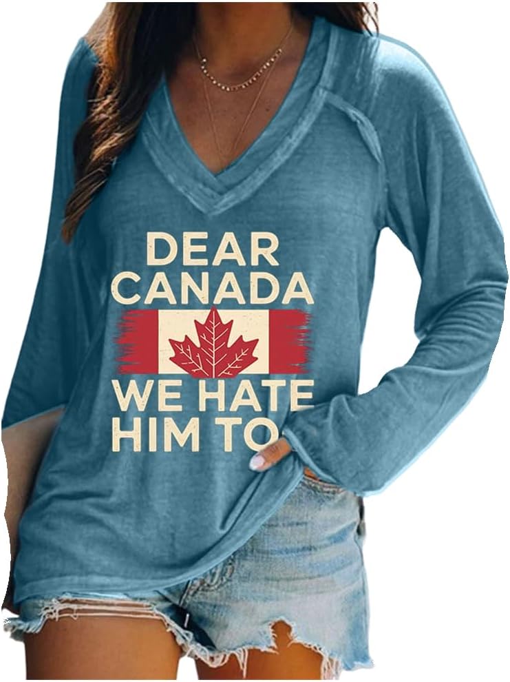Canada Flag Print Retro Vneck Tee
