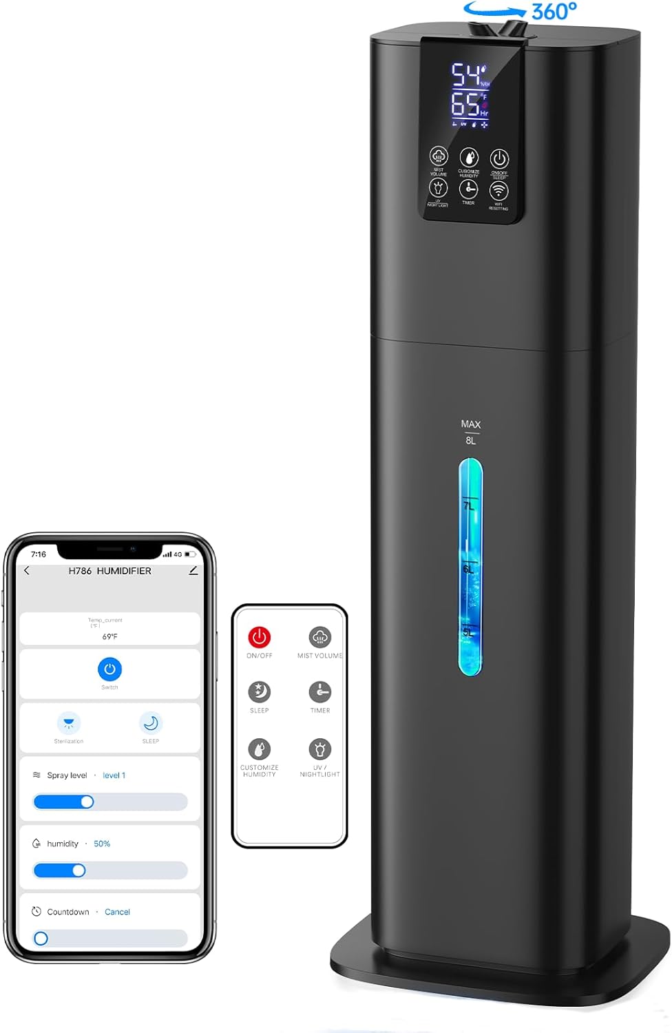 8L Smart Humidifier for Bedroom with App Control & Aromatherapy