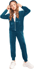Girls Velour Tracksuit Hoodie and Jogger Set - Soft Athletic Two-Piece
