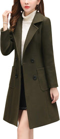 Women Elegant Notched Collar Double Breasted Wool Blend Over Coat belt