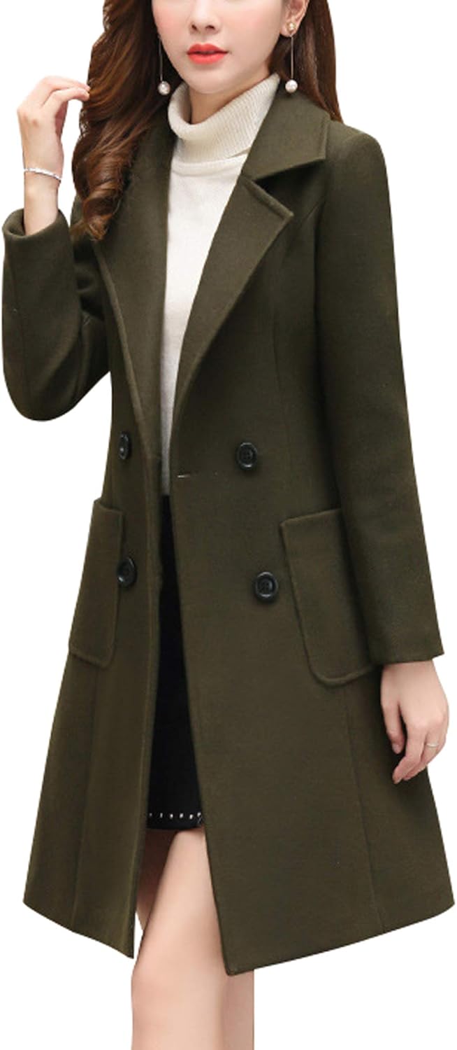 Chouyatou Women Elegant Notched Collar Double Breasted Coat