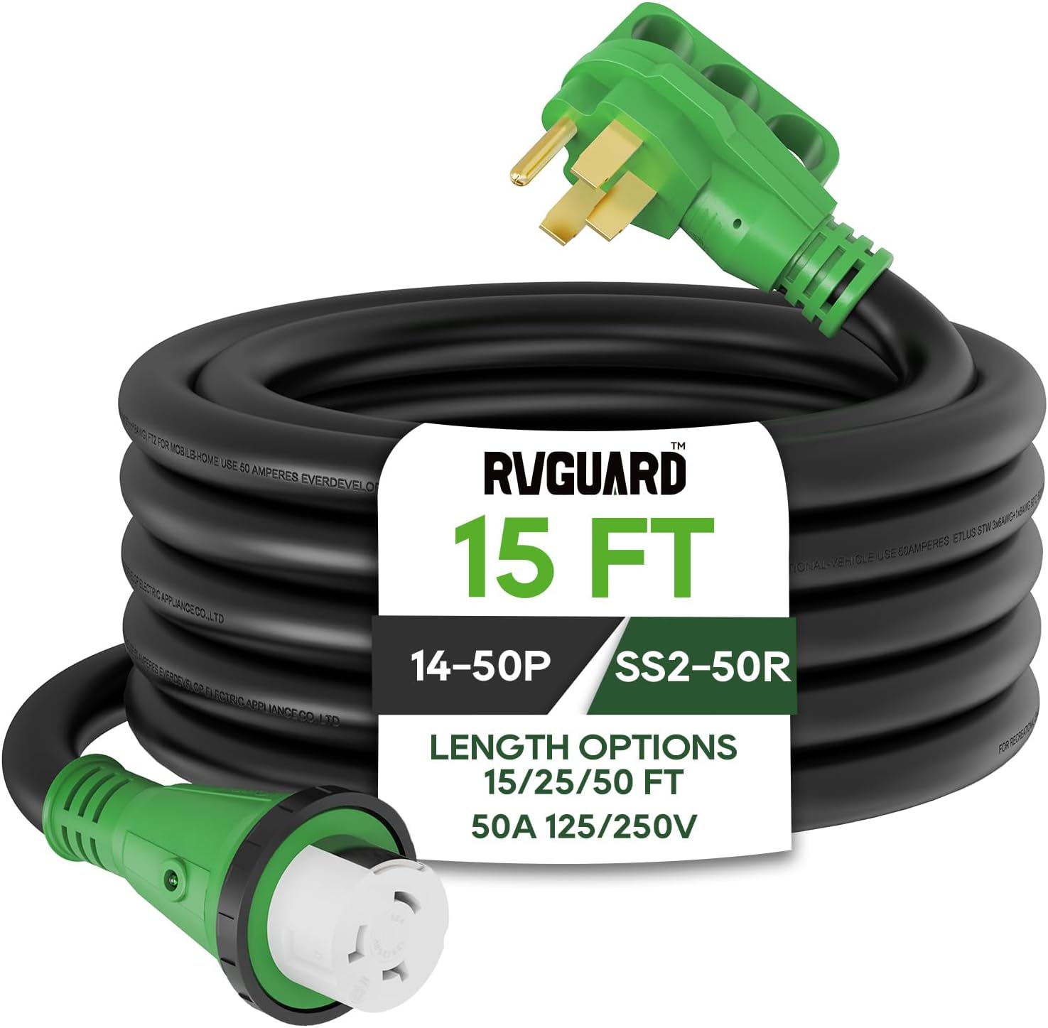 RVGUARD 50 Amp 15 Foot RV Power Cord with LED Indicator