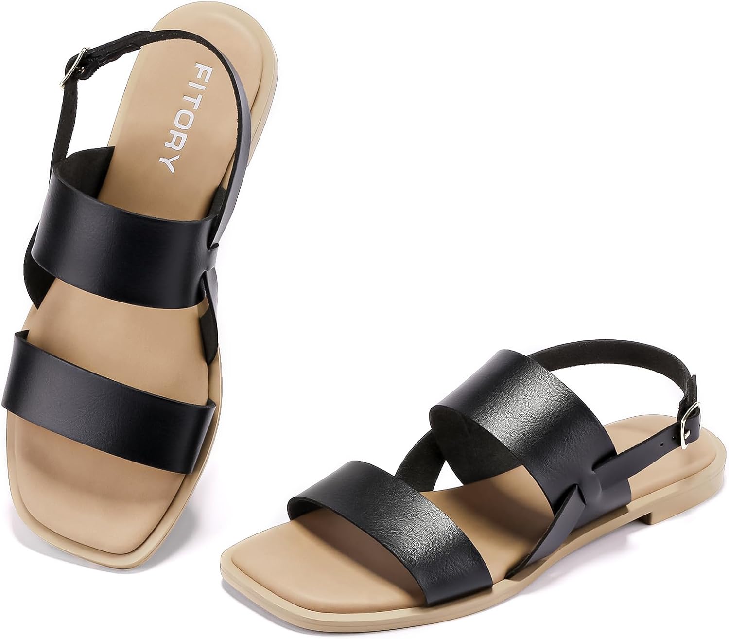 FITORY Women's Flat Sandals with Adjustable Buckle for Summer